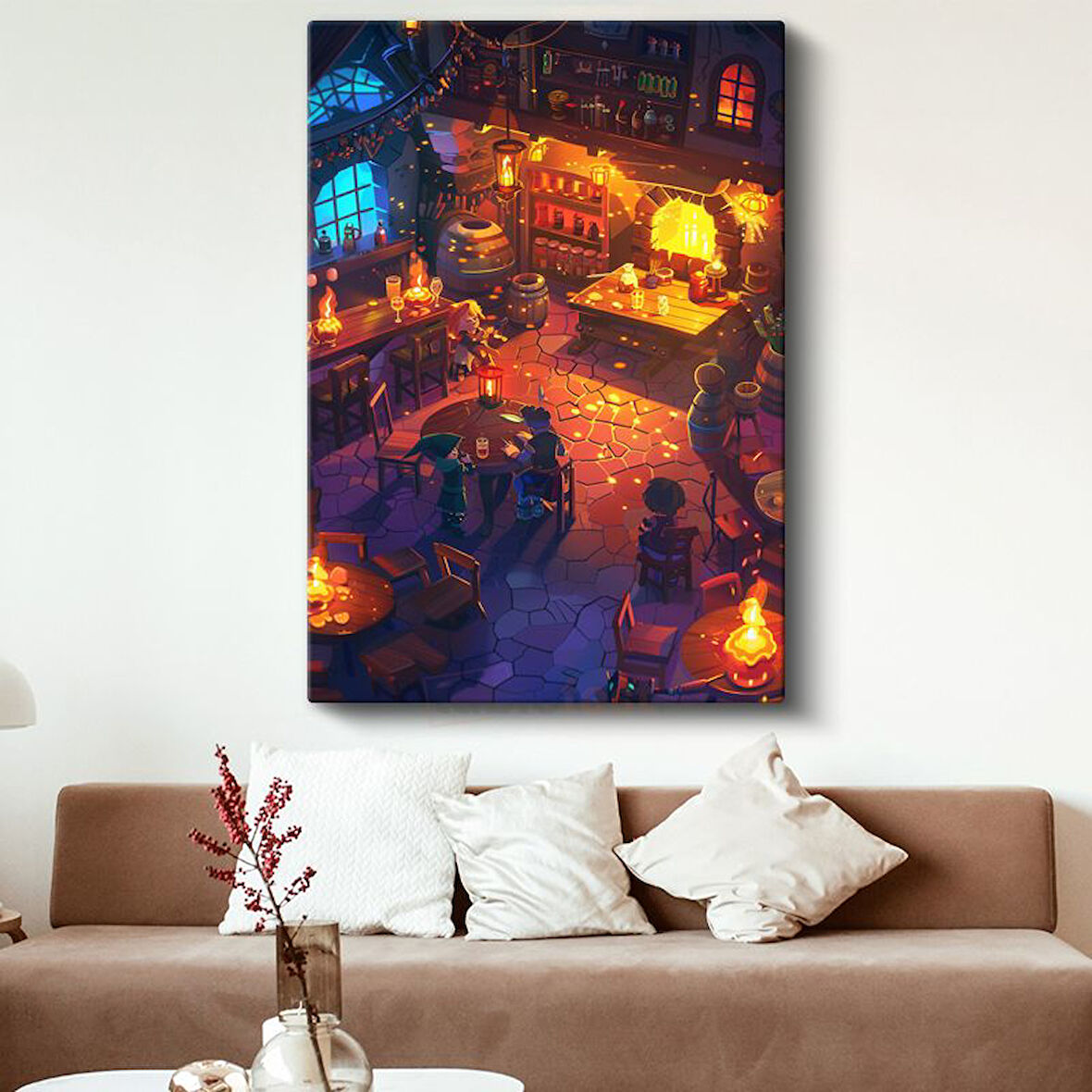 Fantastik Meyhane - Sıcak Işıklar Altında Anime Kanvas Tablo