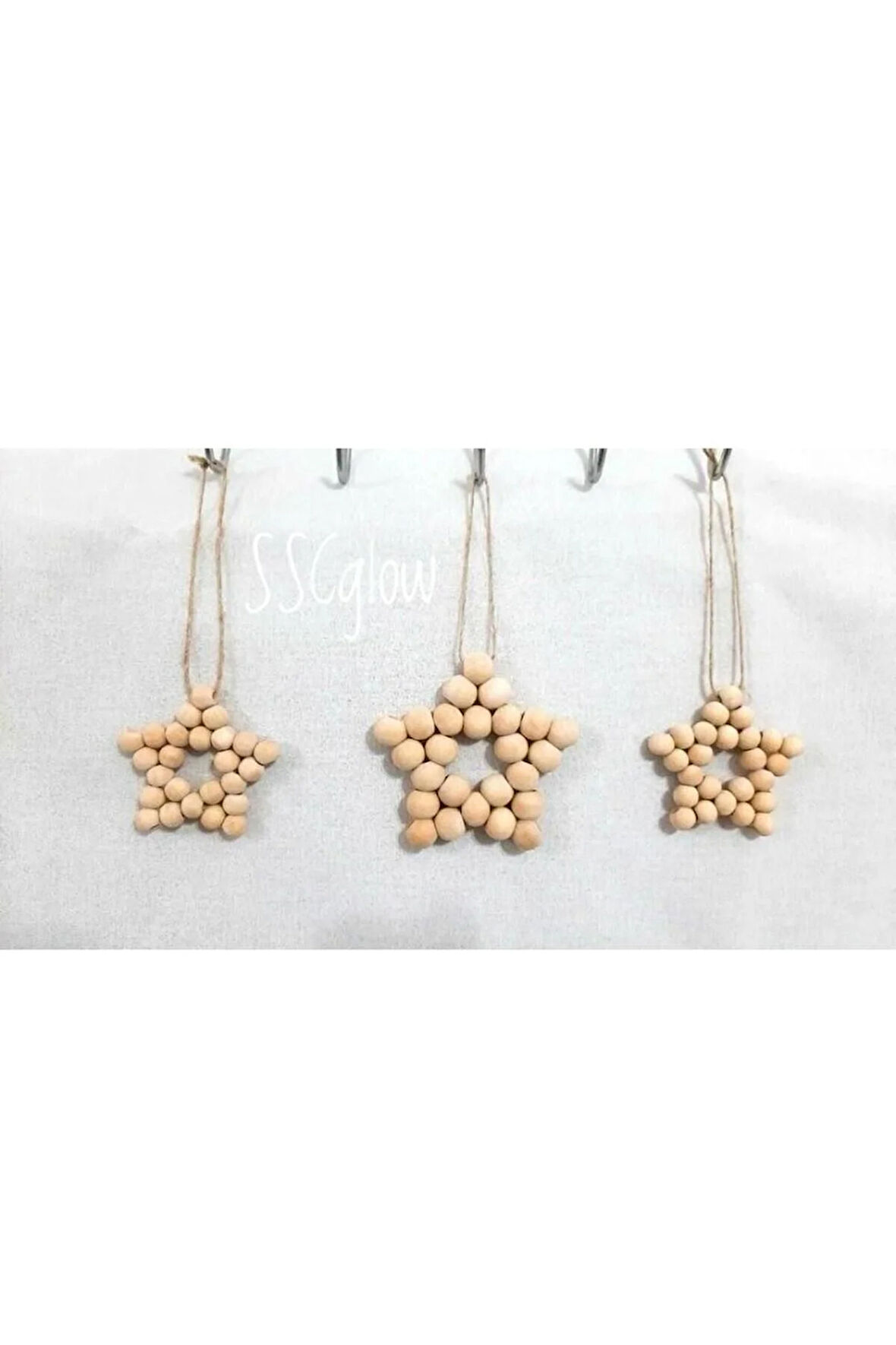 Dekoratif Ahşap Boncuklu Yıldız 3'lü Set