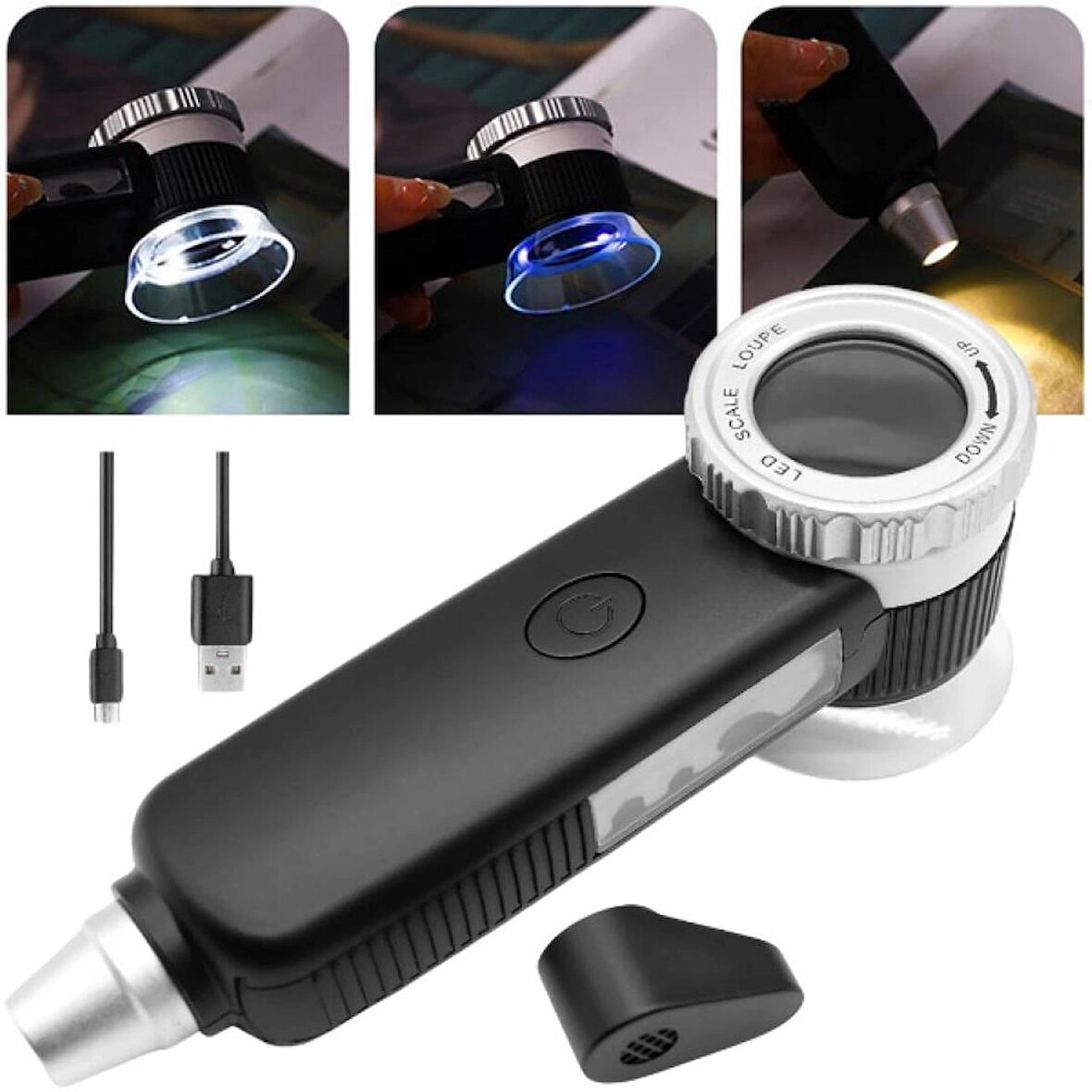 Texta TH-8019 30X Ayarlanabilir Çoklu Işıklı USB Şarjlı El Büyüteci