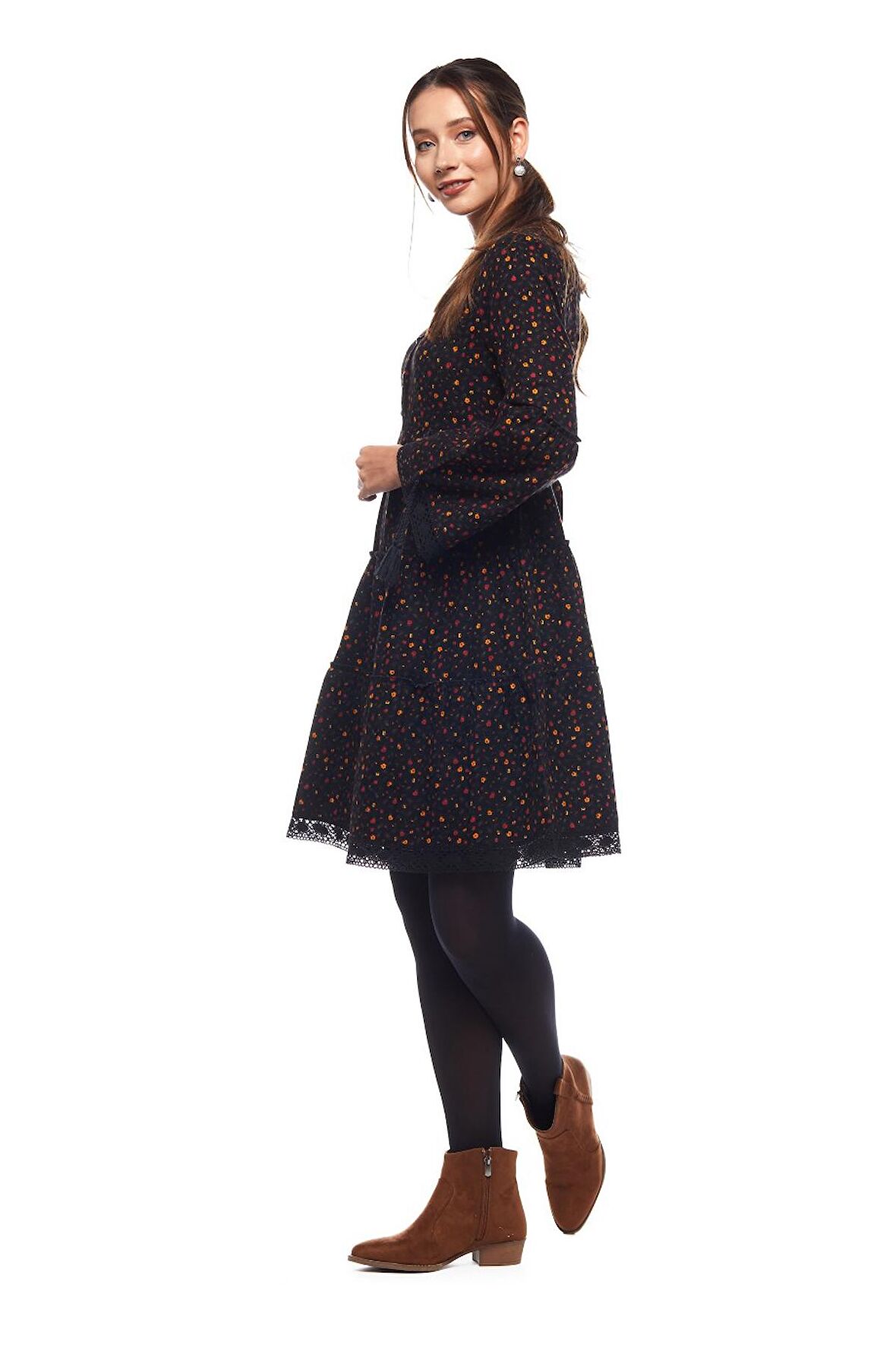 Pazen Siyah Çıtır Desen Kısa Elbise