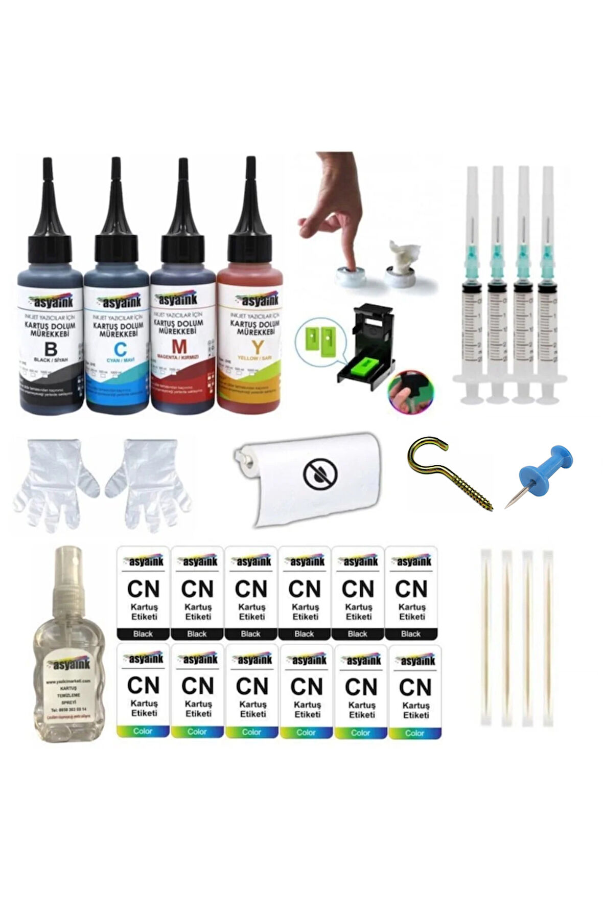 12 Etiketli - Canon E514, Pg84, Cl94 Uyumlu 4 Renk Kartuş Dolum Seti 4x100ml