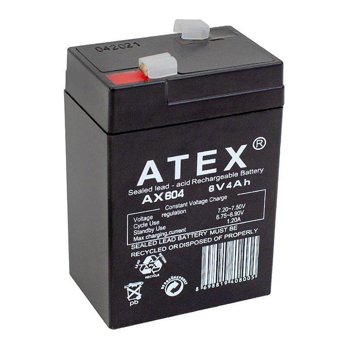 ATEX AX-604 AKÜ 6 VOLT - 4 AMPER IŞILDAK AKÜSÜ (70 X 48 X 101 MM)