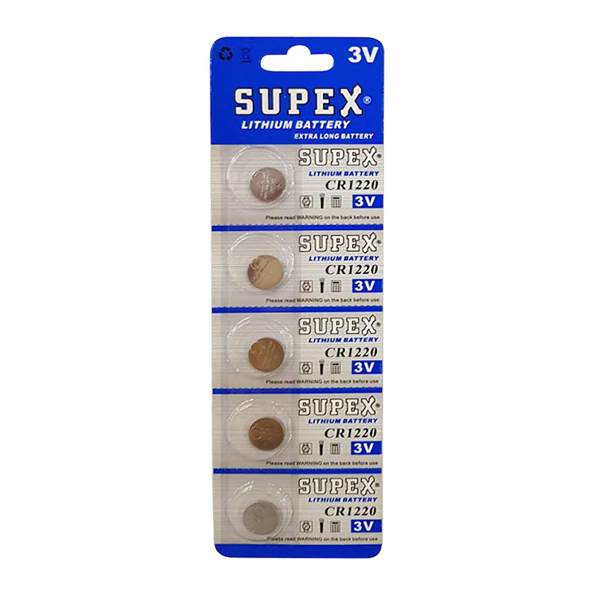 SUPEX CR1220 3 VOLT LİTYUM PİL (5Lİ BLİSTER PAKET)