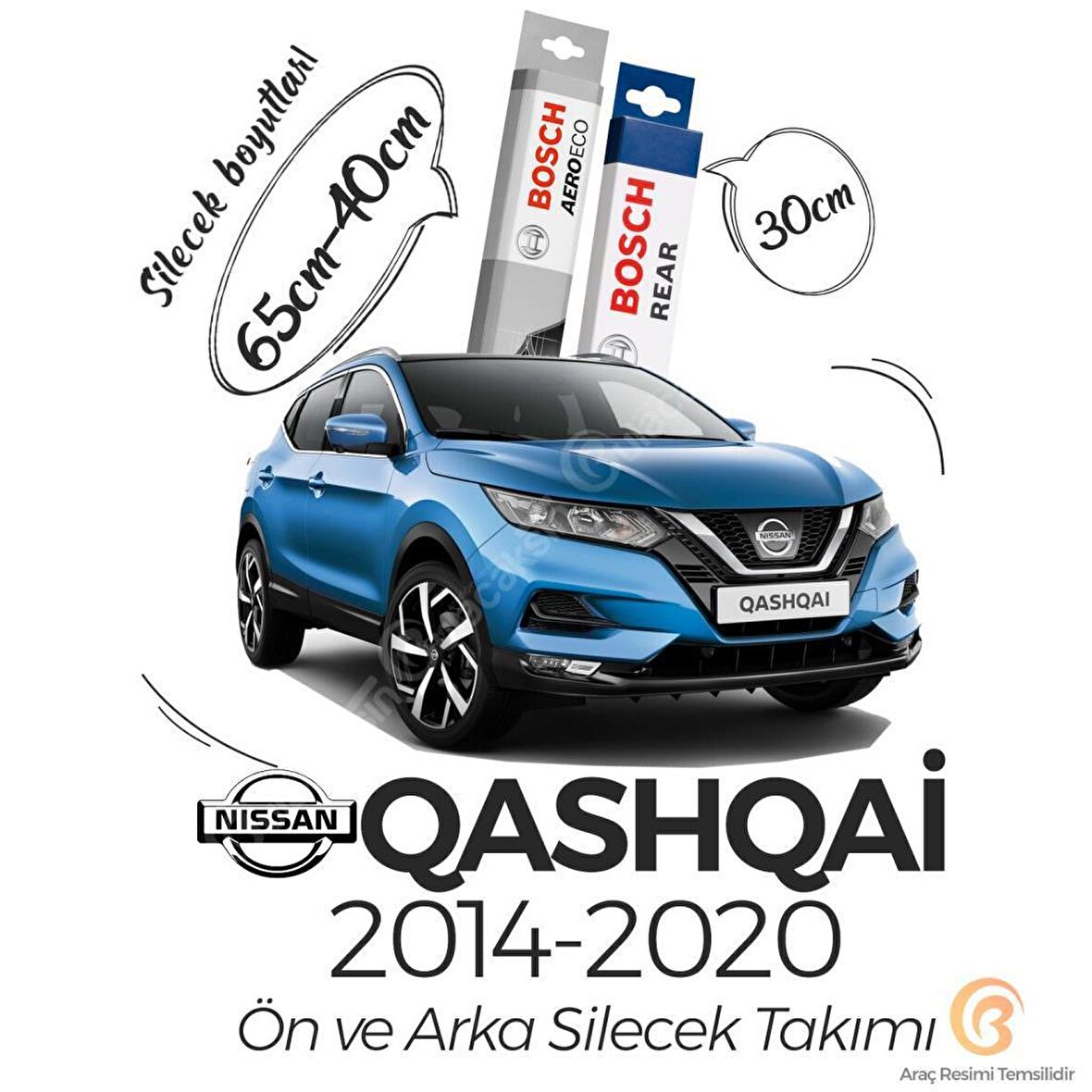 Bosch Aeroeco Nissan Qashqai 2014 - 2020 Ön ve Arka Silecek Seti