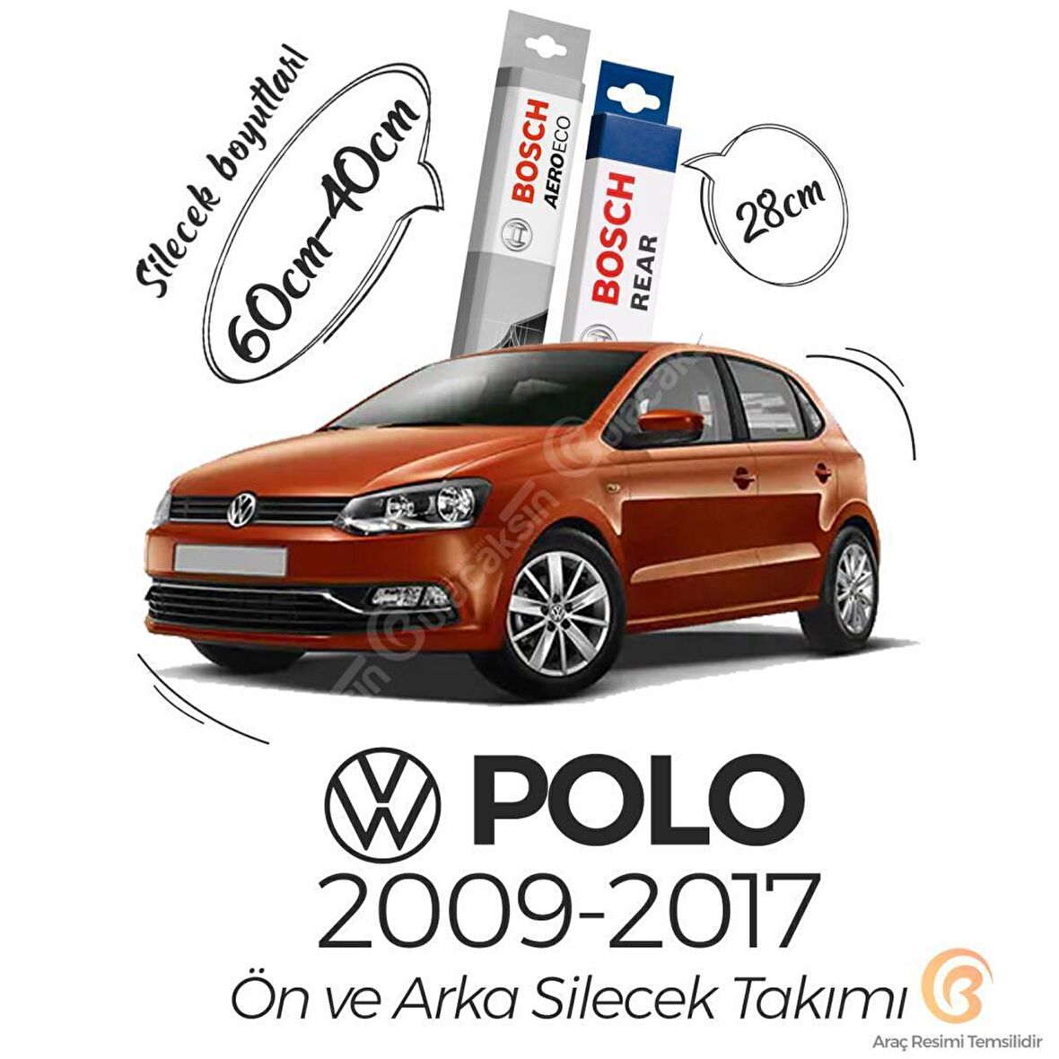 Bosch Aeroeco Volkswagen Polo 2009 - 2017 Ön - Arka Silecek Seti