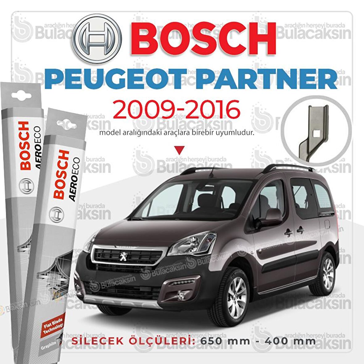 Peugeot Partner Tepee Muz Silecek Takımı (2010-2016) Bosch Aeroeco