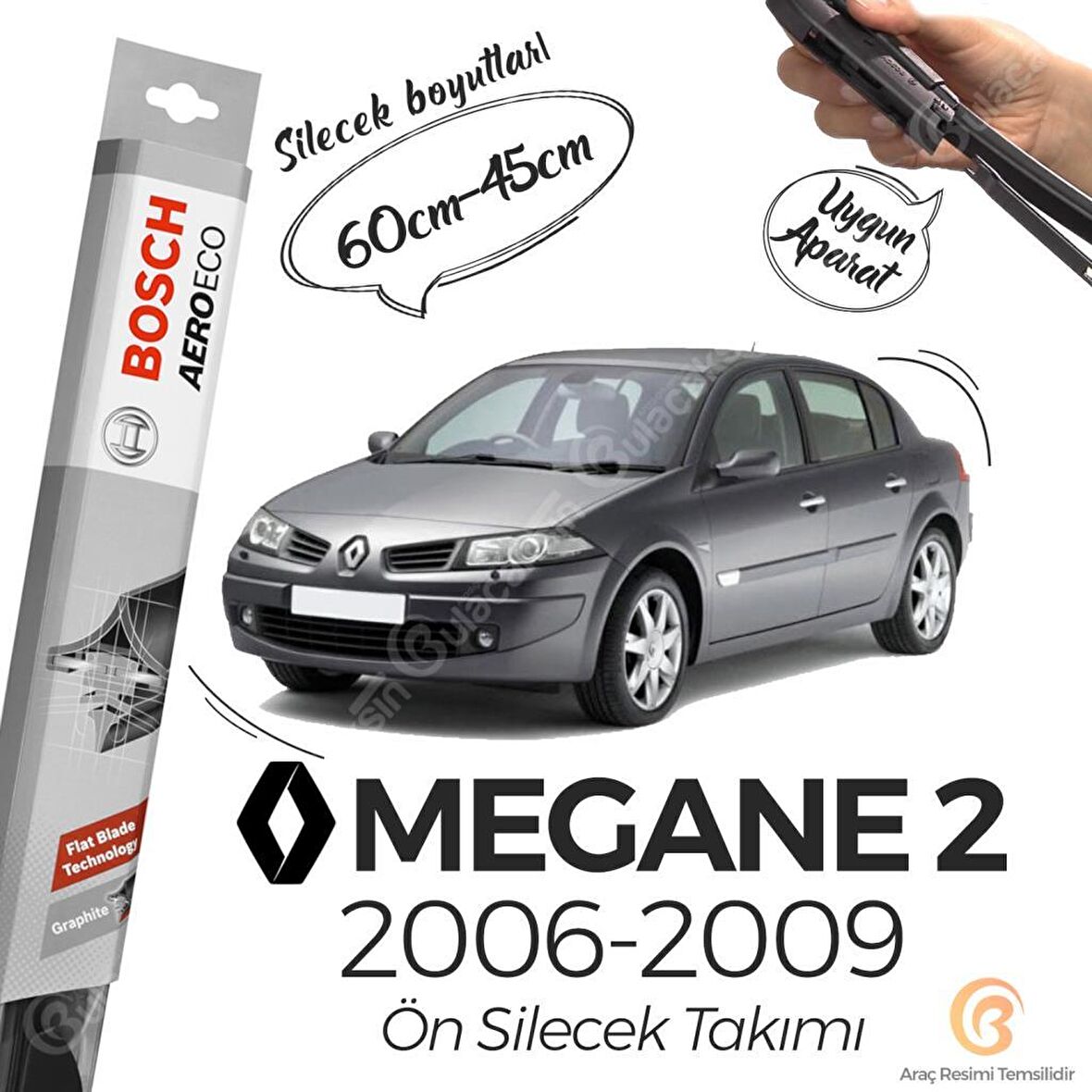 Renault Megane 2 Muz Silecek Takımı (2006-2009) Bosch Aeroeco