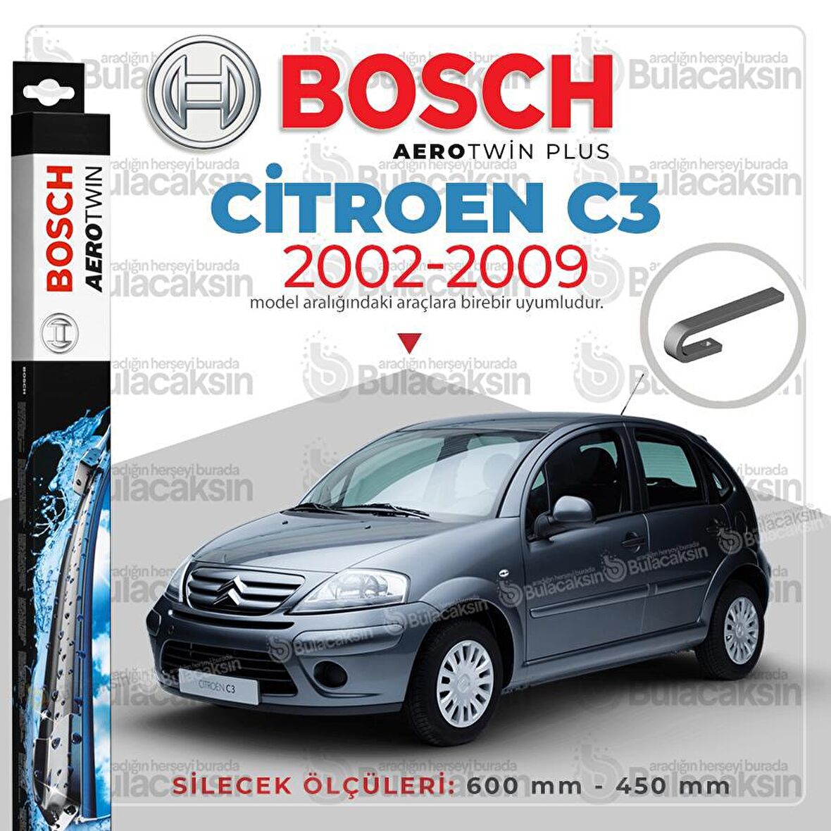 Citroen C3 HB Muz Silecek Takımı (2002-2009) Bosch Aerotwin