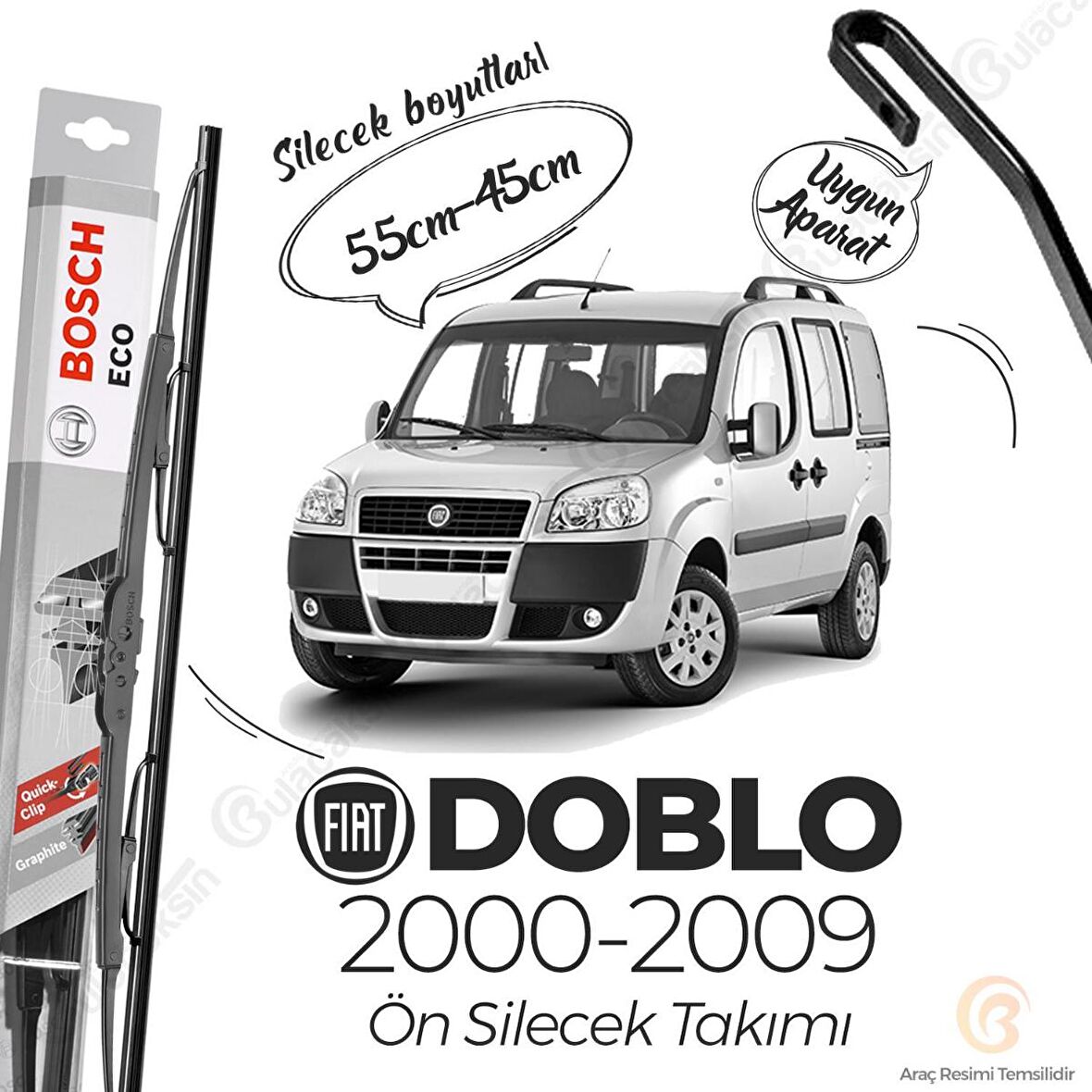 Bosch ECO Fiat Doblo 2000 - 2010 Ön Silecek Takımı