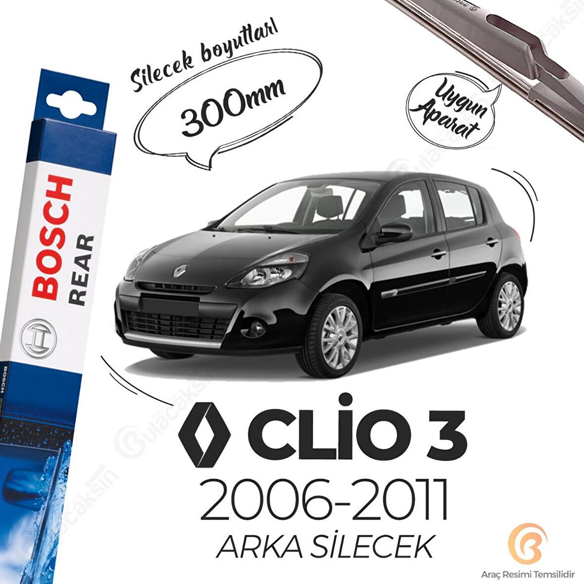 Renault Clio 3 Arka Silecek (2006-2011) Bosch Rear H301