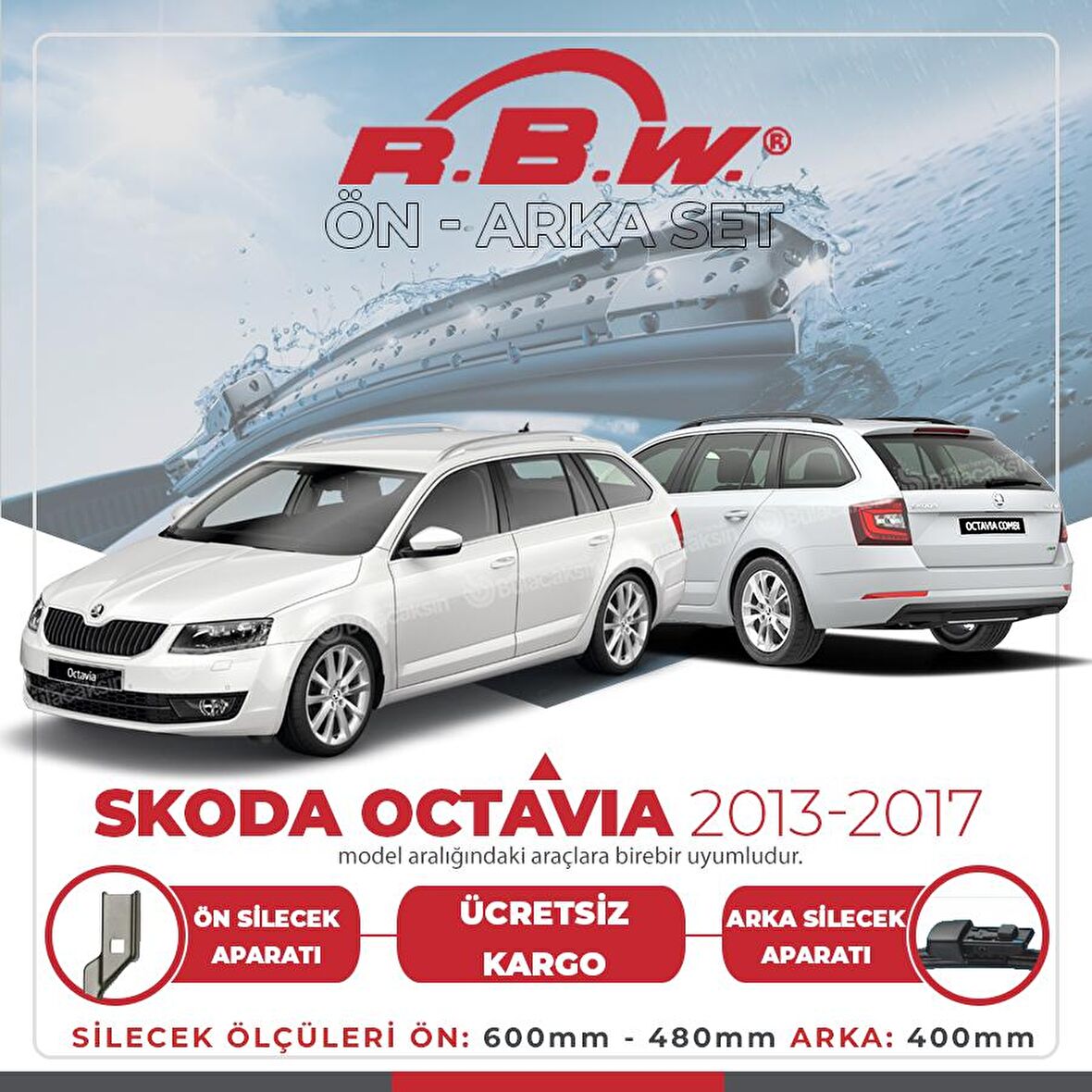 Skoda Octavia Ön ve Arka Silecek Seti (2013-2017) RBW