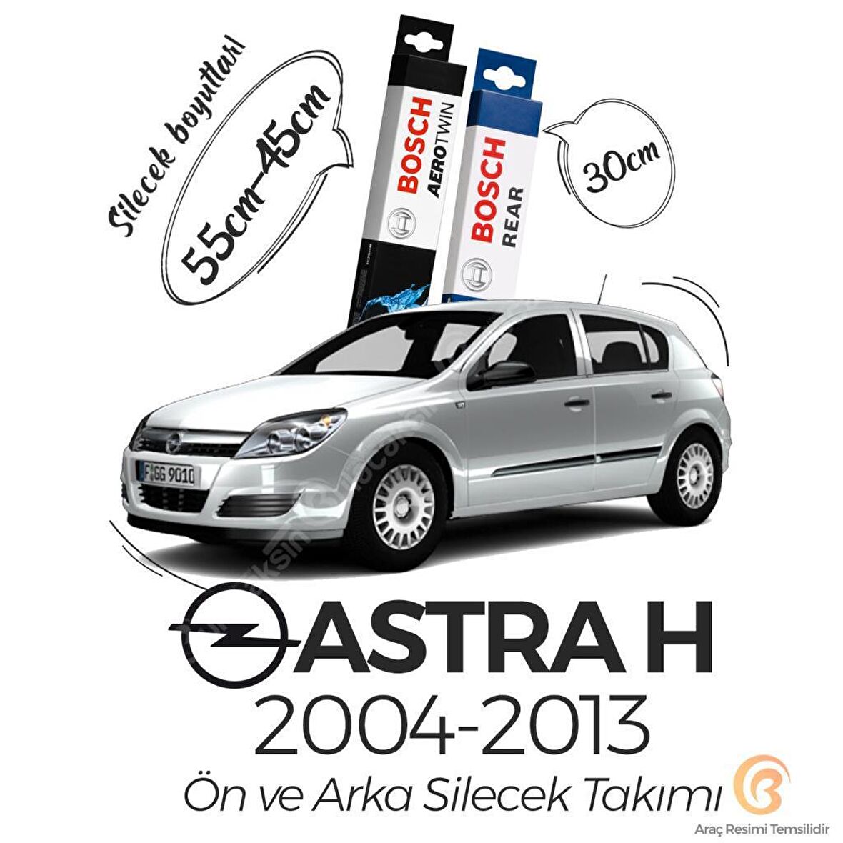Bosch Aerotwin Opel Astra H 2004 - 2013 Ön ve Arka Silecek Seti
