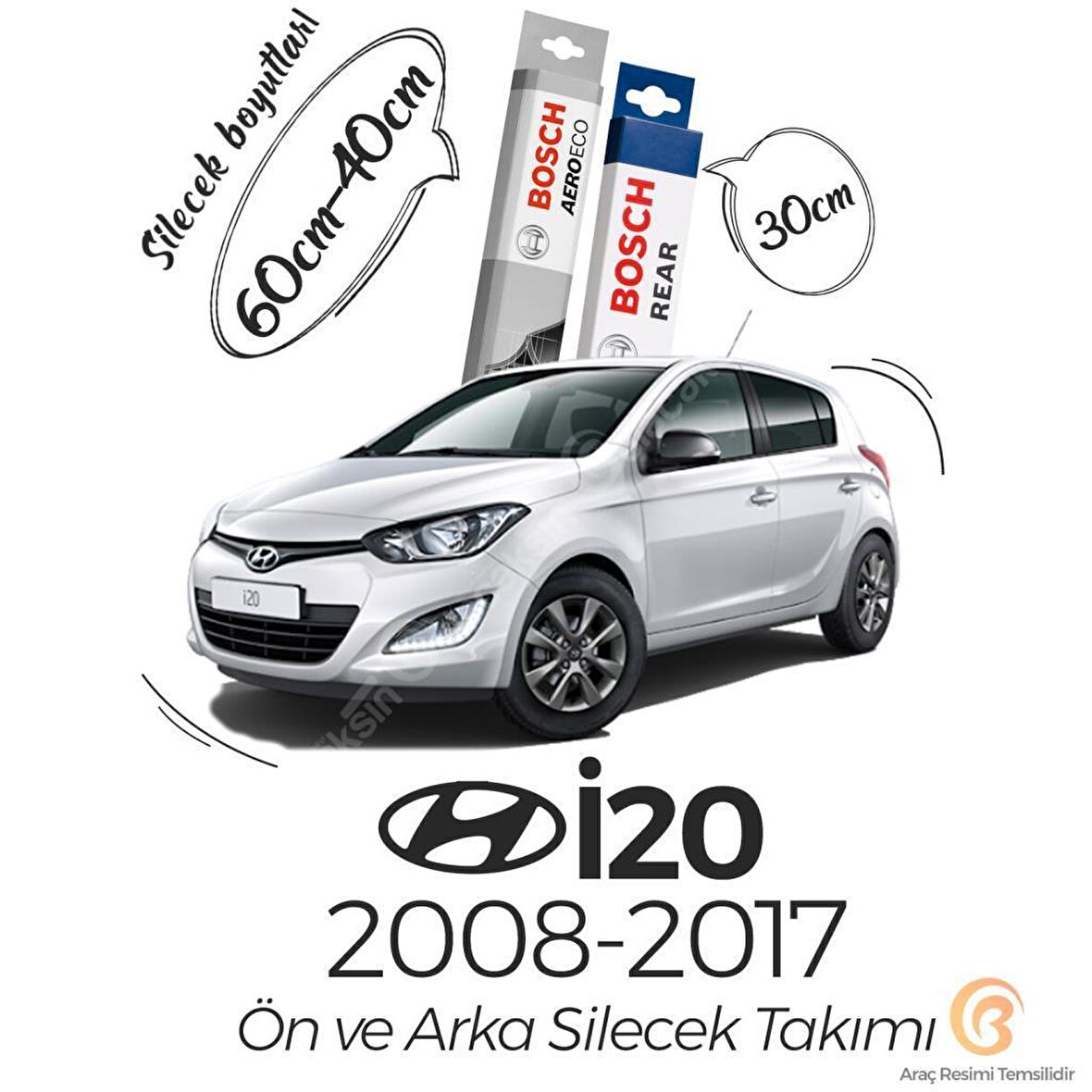 Bosch Aeroeco Hyundai i20 2008 - 2014 Ön  - Arka Silecek Takımı