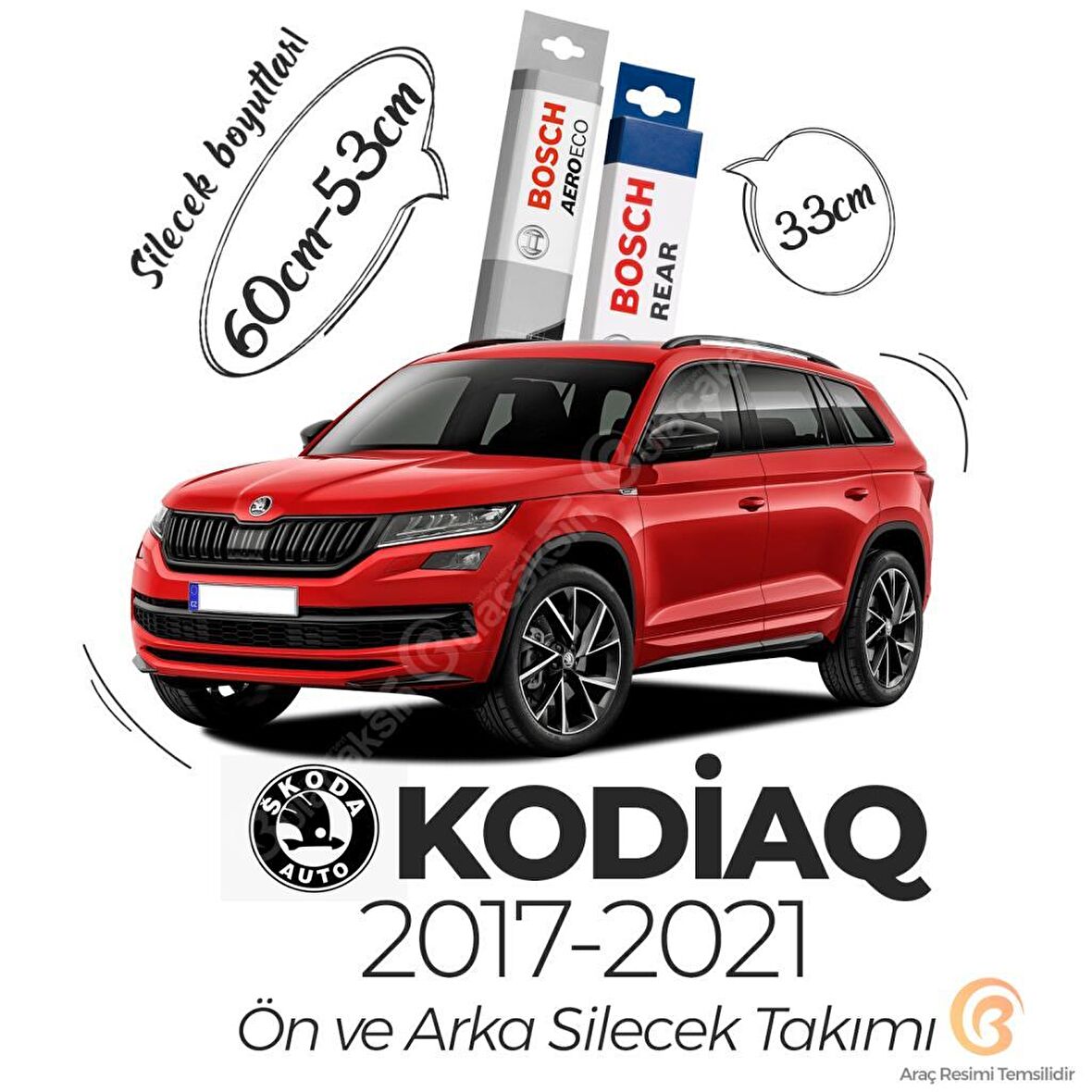 Skoda Kodiaq Ön Arka Silecek Seti (2017-2021) Bosch Aeroeco