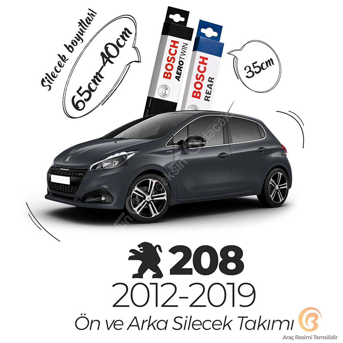 Peugeot 208 Ön Arka Silecek Seti (2012-2019) Bosch Aerotwin