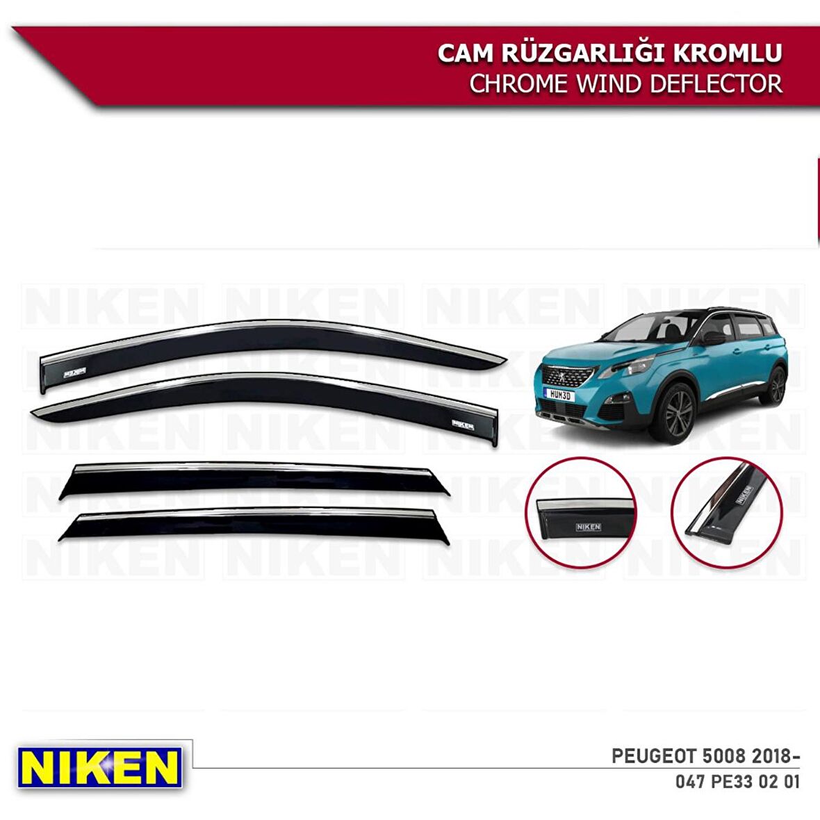 Peugeot 5008 Kromlu Cam Rüzgarlığı 4'lü Set (2018-2021) Niken