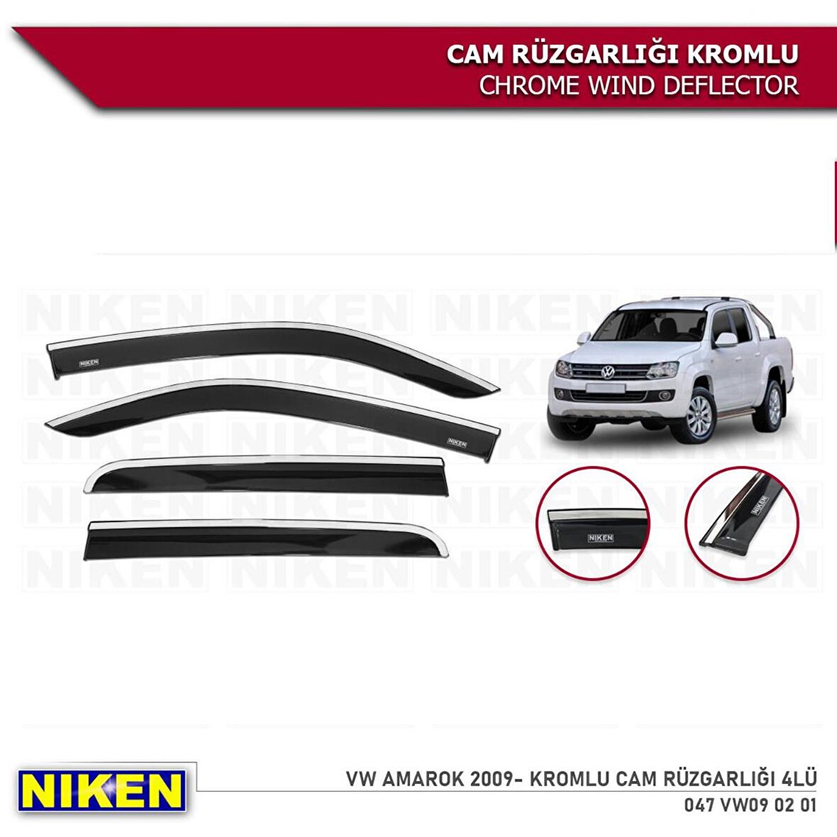 Volkswagen Amarok Kromlu Cam Rüzgarlığı 4'lü Set (2009-2020) Niken