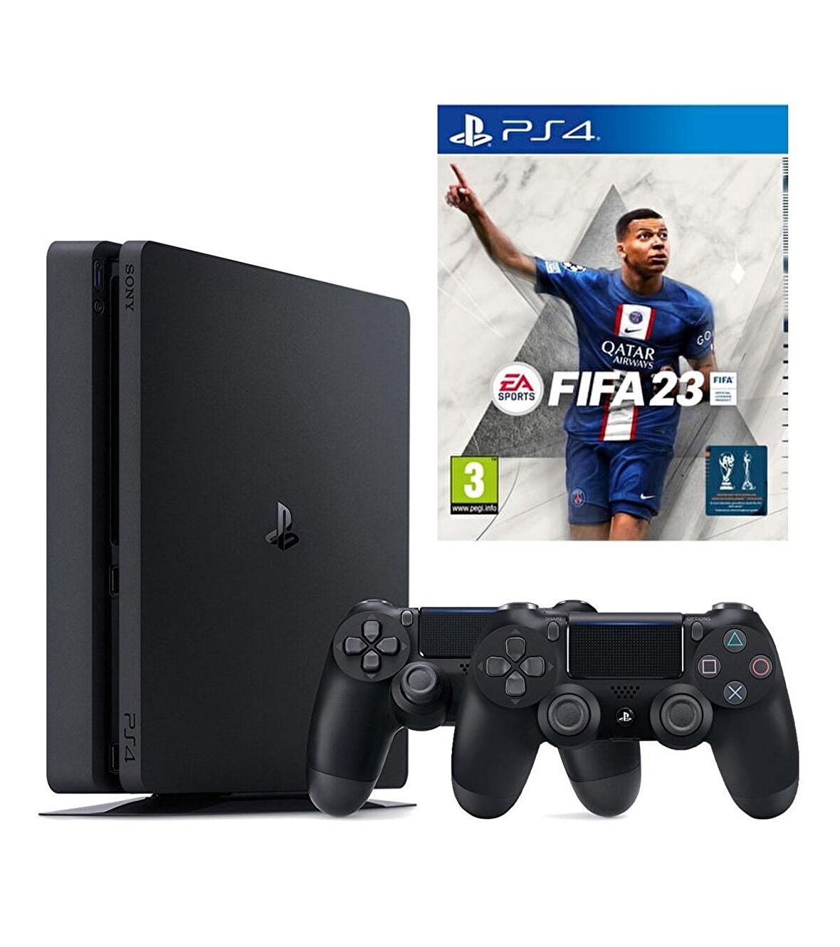 Sony Playstation 4 Slim 500 GB + 2. Ps4 Kol + Ps4 Fifa 23