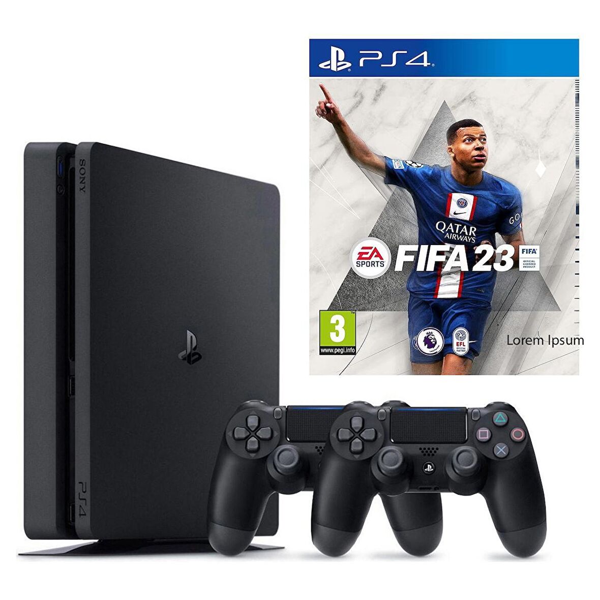 Sony Ps4 Slim 500GB Konsol + 2. Ps4 Kol + Ps4 Fifa 23