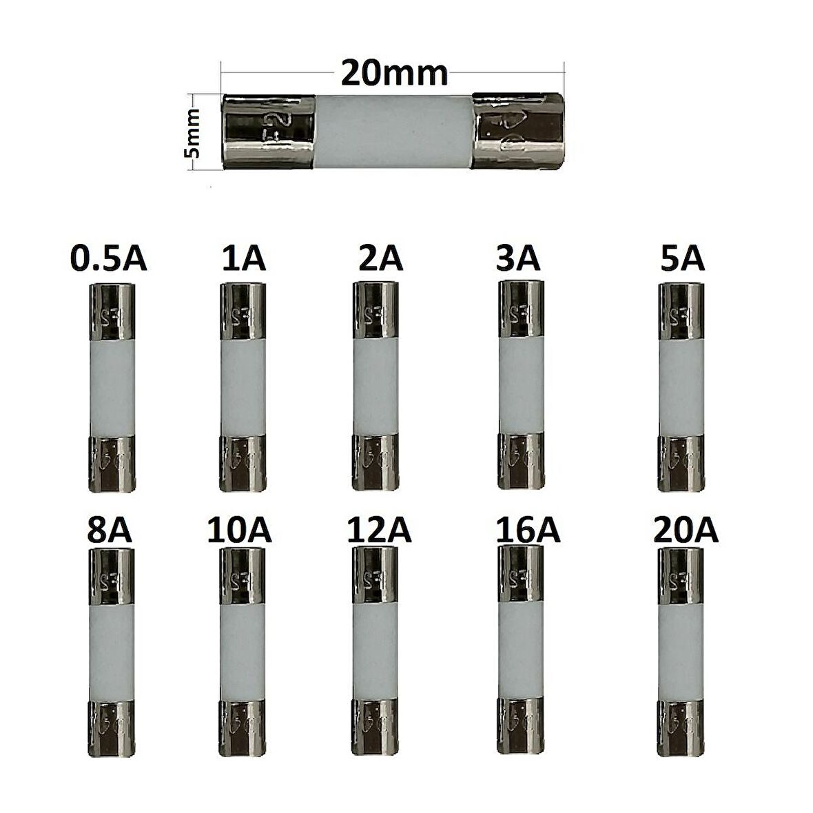 YATE10 5x20 Seramik Sigorta Seti 50X 10 Tür Poşetli