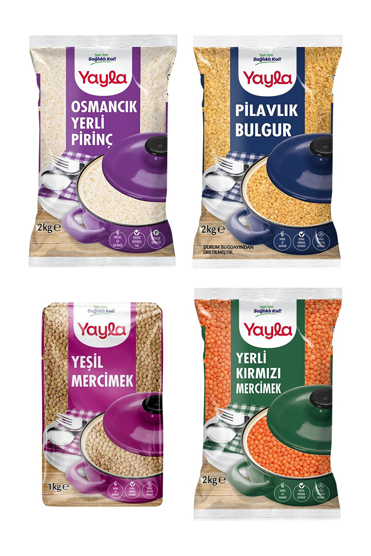 Yayla Bakliyat Paketi (Osmancık Pirinç, Pilavlık Bulgur, Yerli Kırmızı Mercimek, Yeşil Mercimek)