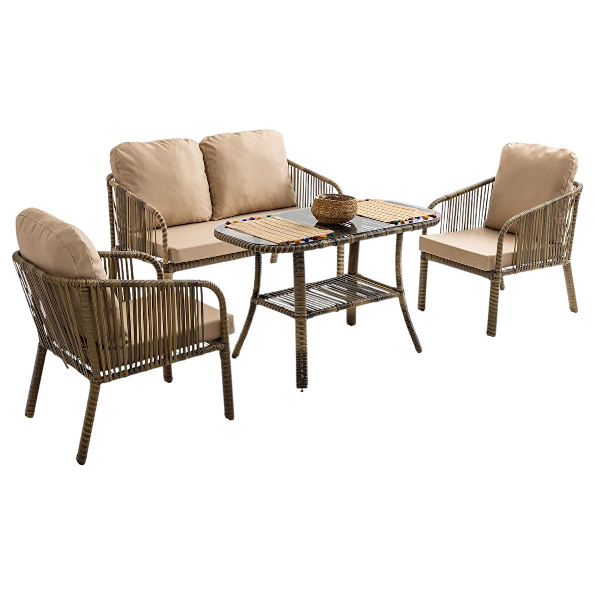 Capri Swing Artemis İkili Rattan Balkon Bahçe Takımı | Açık Kahve 