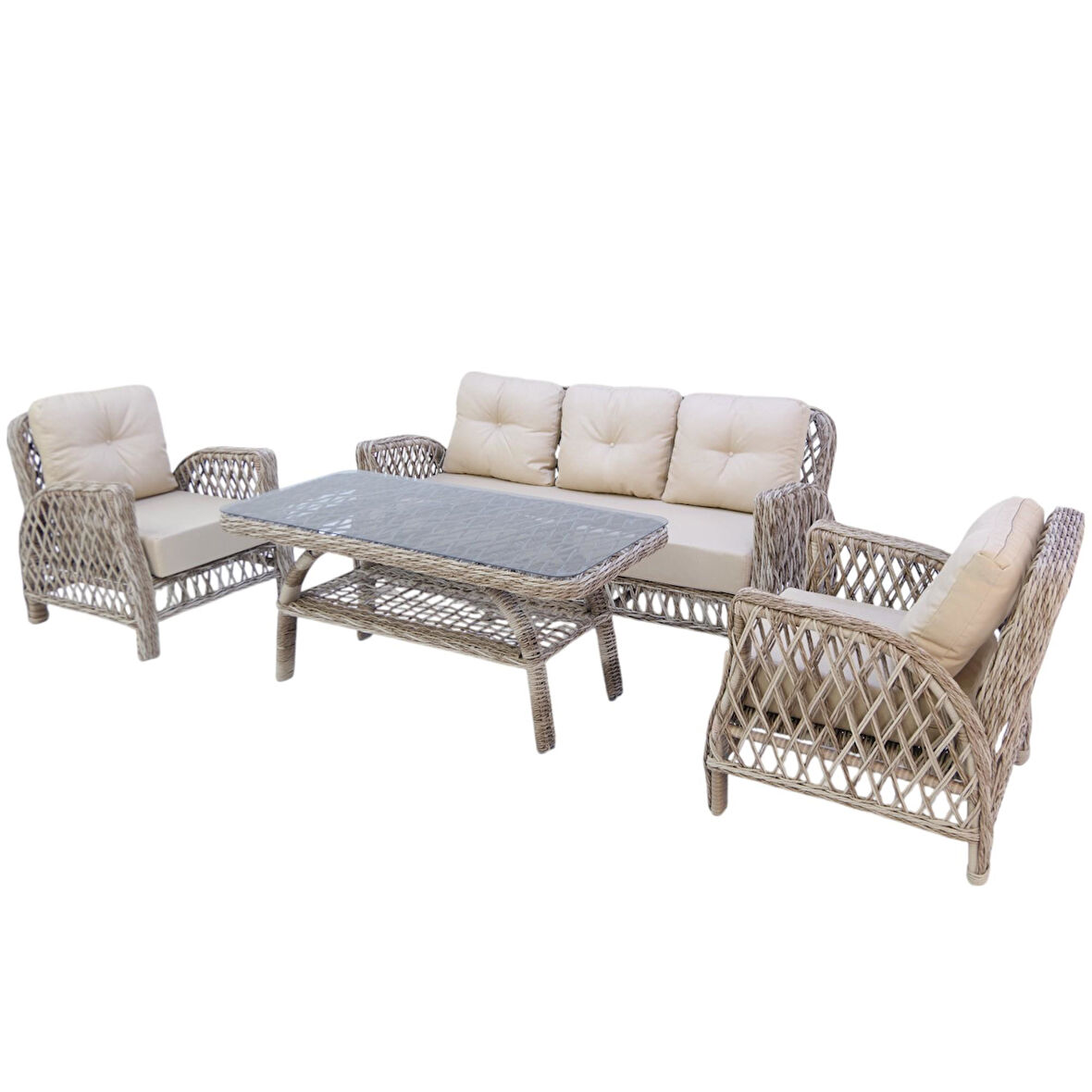 Mira Rattan Bahçe Oturma Grubu | 3+1+1 Sehpalı Bahçe Takımı