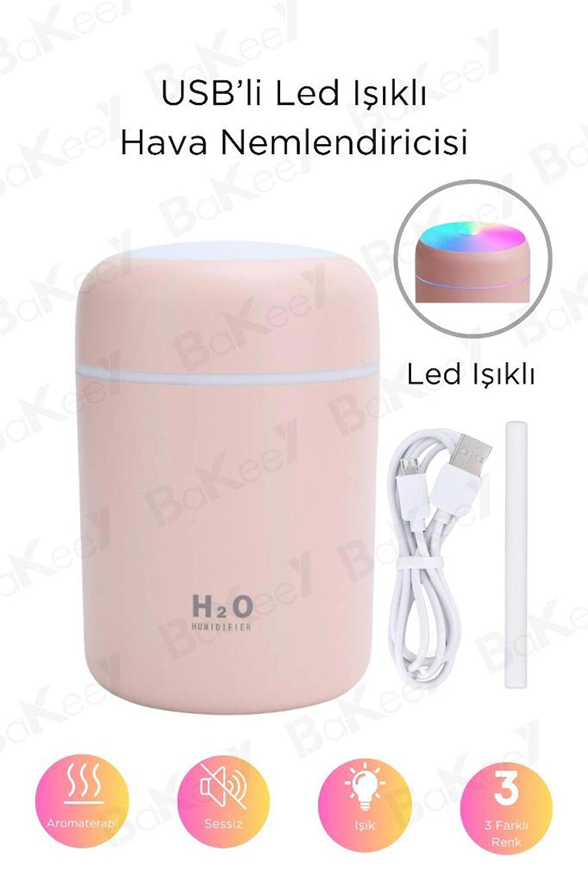 H2O Humidifier 300Ml Ulrasonik USB'li Hava Nemlendirici Led Işıklı Buhar Makinesi ve Aroma Difüzörü