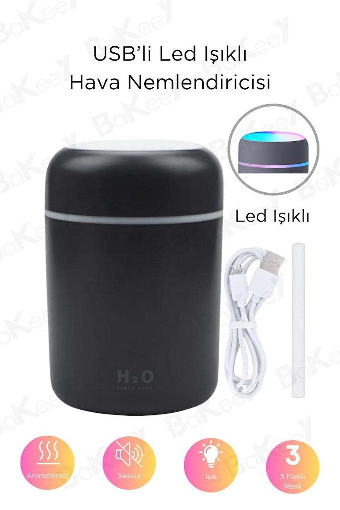 H2O Humidifier 300Ml Ulrasonik USB'li Hava Nemlendirici Led Işıklı Buhar Makinesi ve Aroma Difüzörü