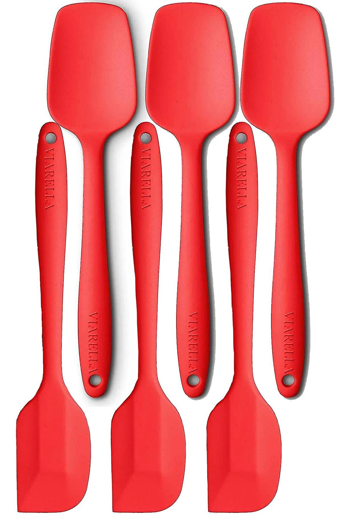 Silikon Kaşık Spatula Seti 6lı Büyük Boy Yanmaz Yapışmaz Çizmez Kırmızı 27cm