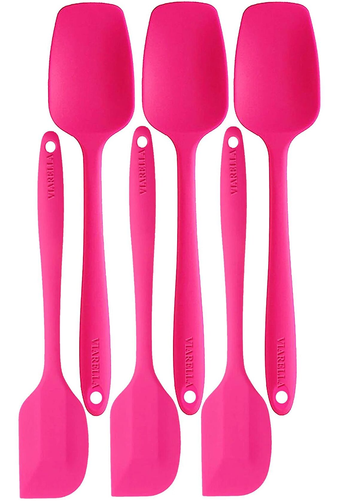 Silikon Kaşık Spatula Seti 6lı Yanmaz Yapışmaz Çizmez Fuşya 27cm