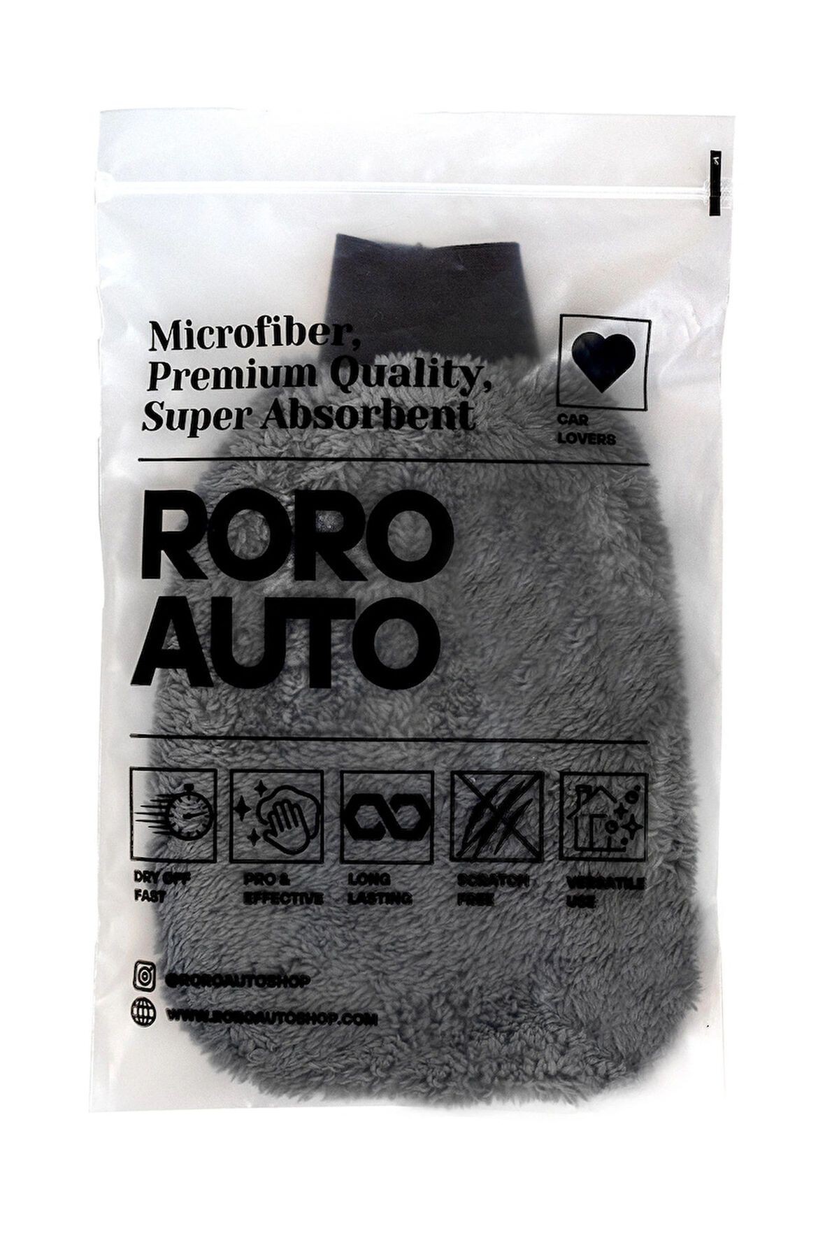 Roro Auto Vezüv Mikrofiber Araç Yıkama Eldiveni Gri