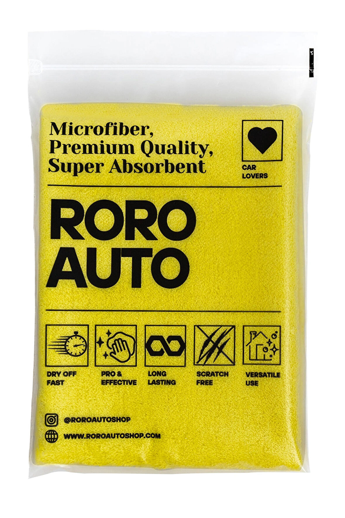 Roro Auto Everest Çift Taraflı Mikrofiber Araç Kurulama Bezi & Oto Yıkama Havlusu 30X60 Sarı