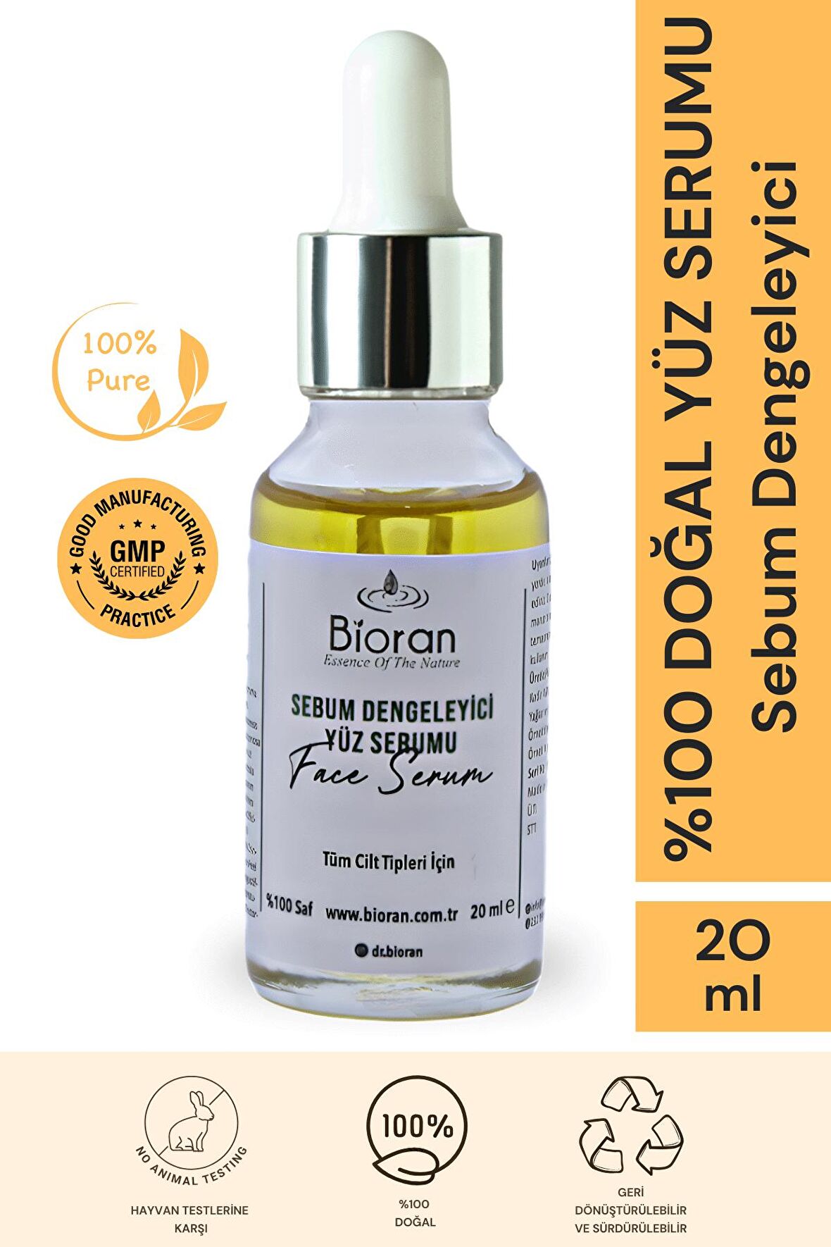 Sebum Dengeleyici Yüz Serumu %100 Saf ve Doğal İçerikli 20 ml.