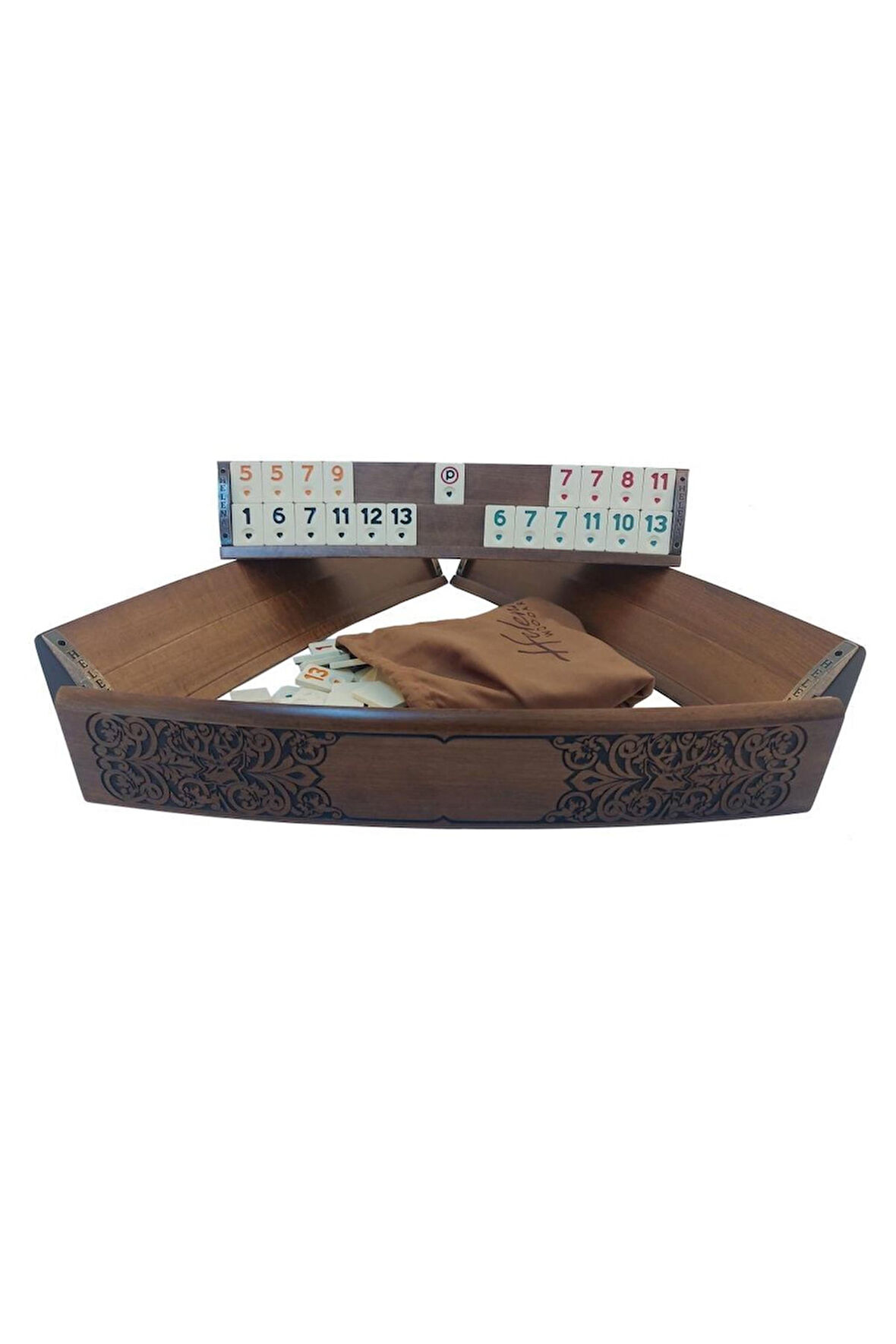 Helena Wood Art Ahşap Oval Okey Takımı Geyik Motifli