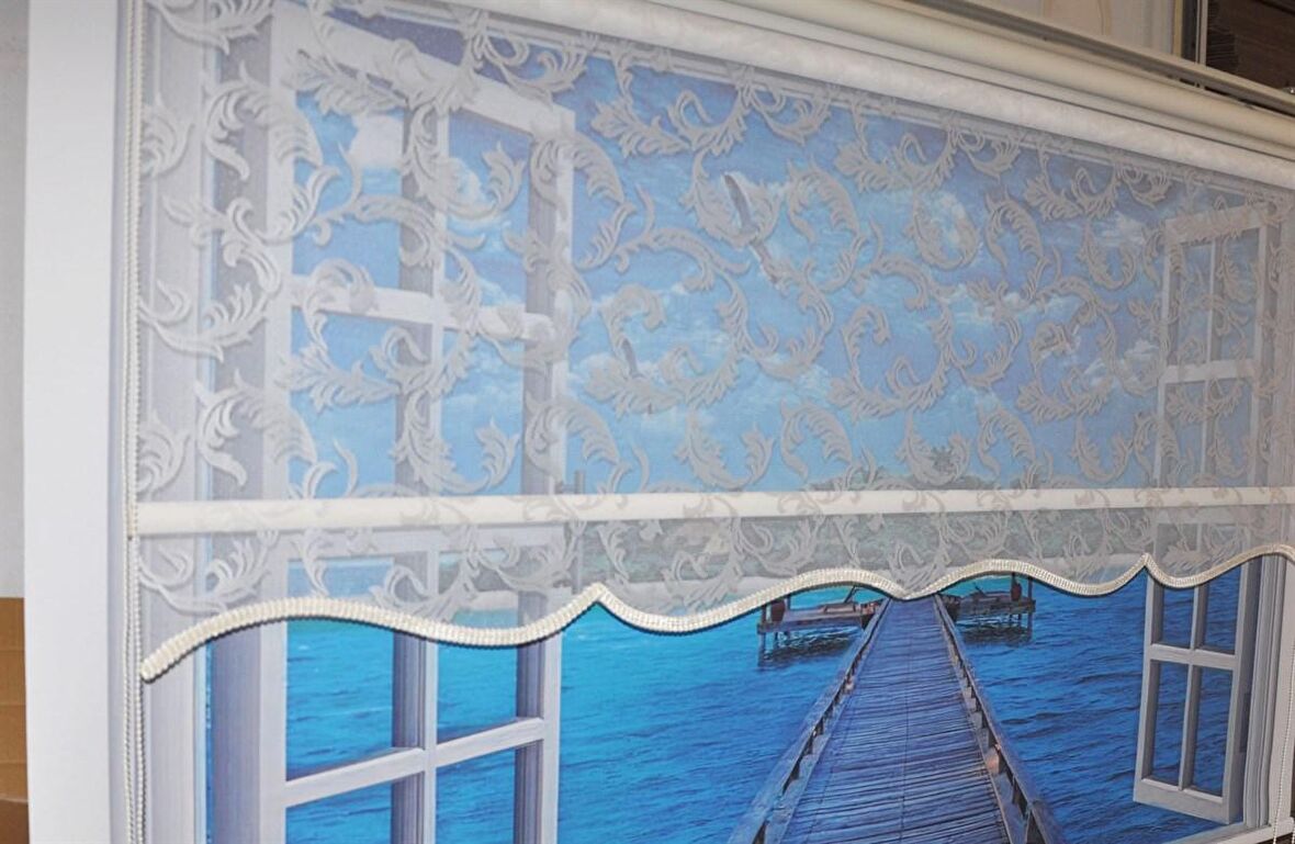 Çift Mekanizmalı Ekru Beyaz Tül Perde ve Ekru Stor Perde STB45251-V01