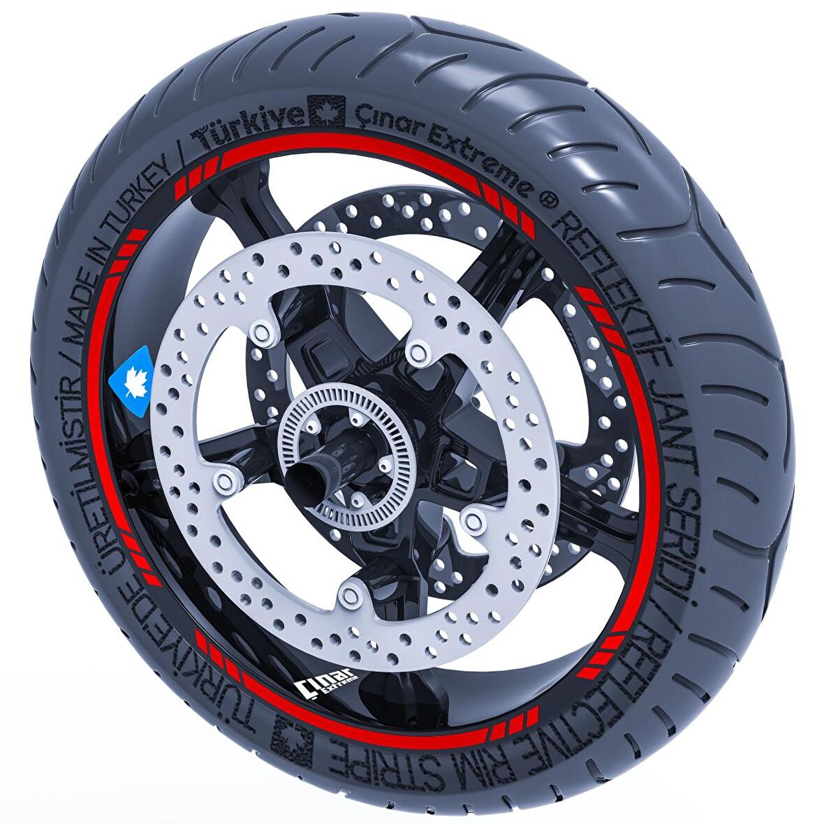 4 Parçalı Kesikli Jant Şeridi Sticker Reflektif & Floresan Renkler Çınar Extreme  Reflektif Kırmızı
