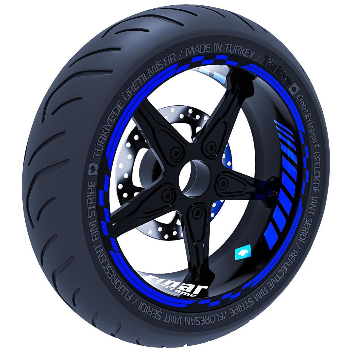 Moto GP İç Dış Jant Şeridi Takım Sticker Reflektif & Floresan Renkler Çınar Extreme  Reflektif Mavi