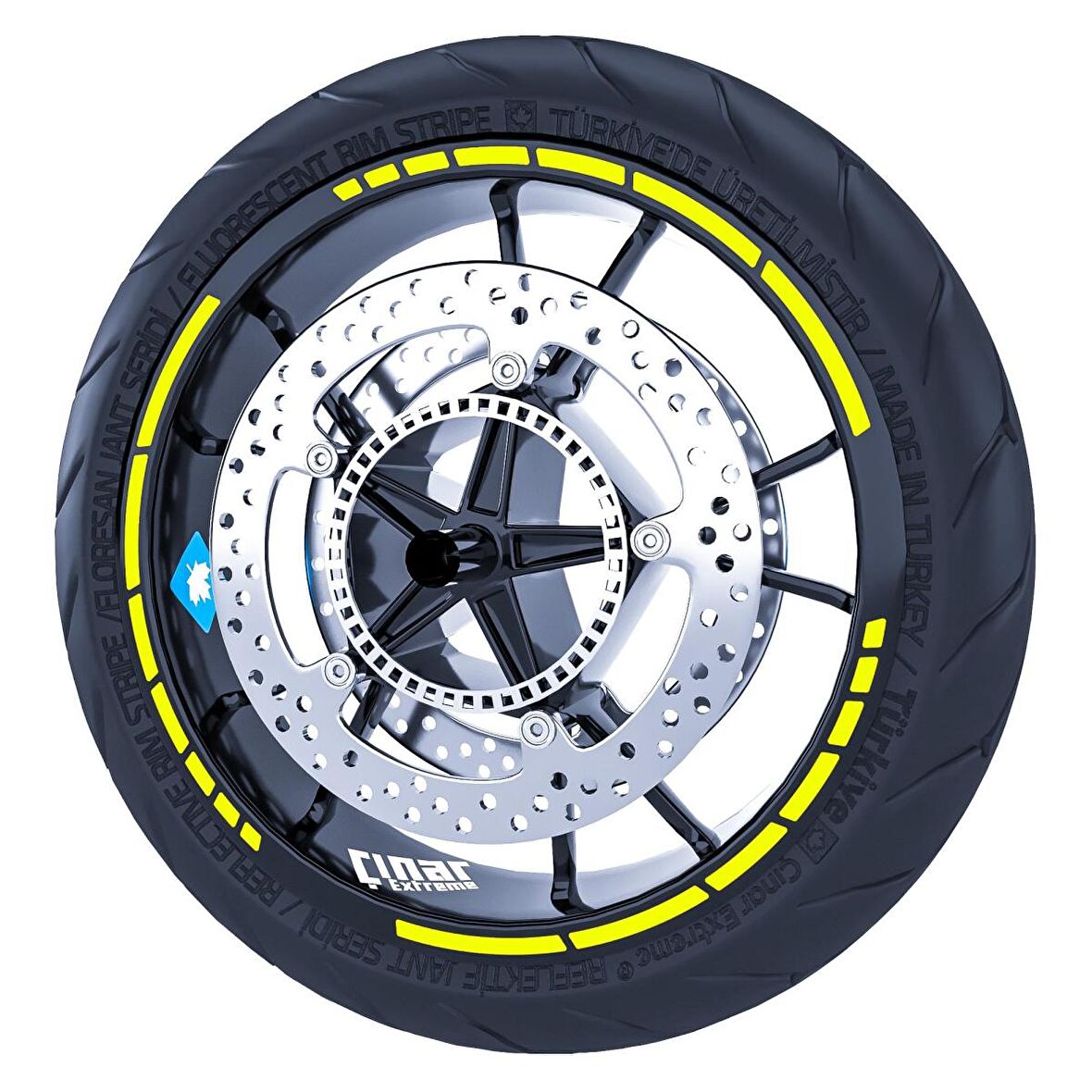 Floresan Sarı Moto GP Stili Jant Şeridi Sticker Çınar Extreme