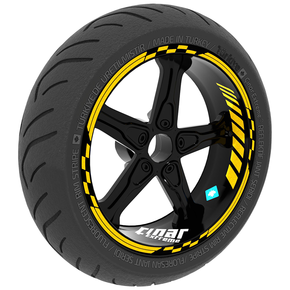Moto GP İç Dış Jant Şeridi Takım Sticker Reflektif & Floresan Renkler Çınar Extreme  Reflektif Koyu Sarı