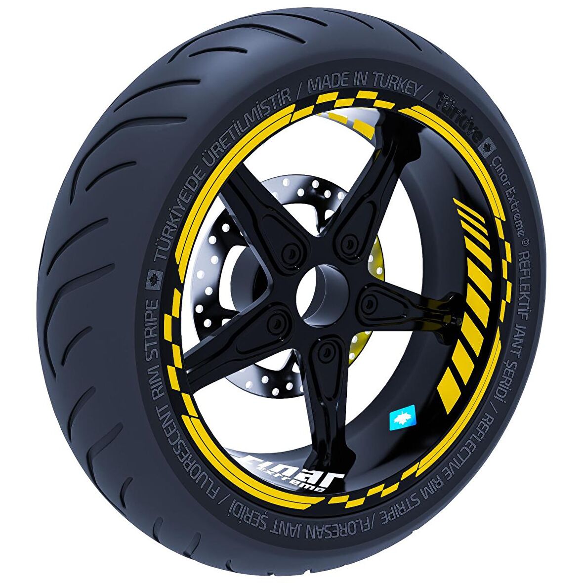 Reflektif Koyu Sarı Moto GP İç Dış Jant Şeridi Takım Sticker Çınar Extreme