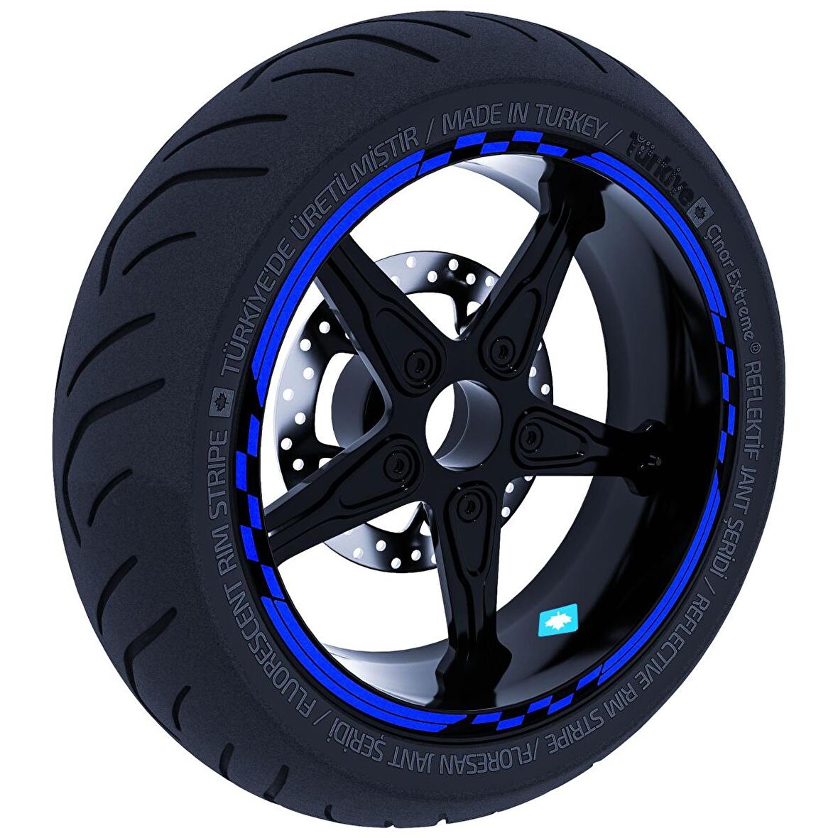 Moto GP Yarış Bayraklı Jant Şeridi Sticker Reflektif & Floresan Renkler Çınar Extreme  Reflektif Mavi
