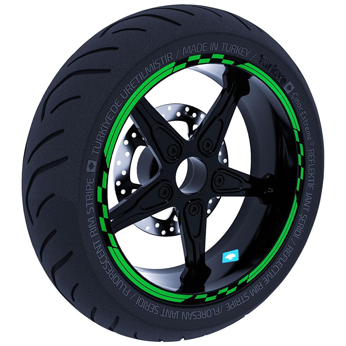 Moto GP Yarış Bayraklı Orman Yeşili Jant Şeridi Sticker Çınar Extreme 
