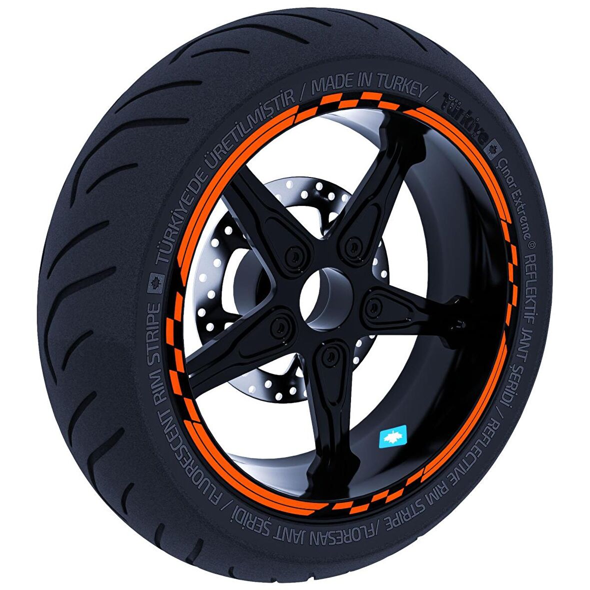 Moto GP Yarış Bayraklı Alev Turuncusu Jant Şeridi Sticker Çınar Extreme 