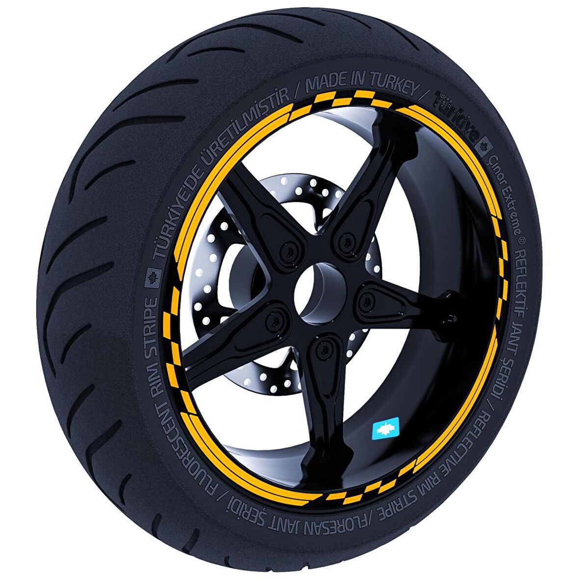 Moto GP Yarış Bayraklı Limon Sarısı Jant Şeridi Sticker Çınar Extreme 