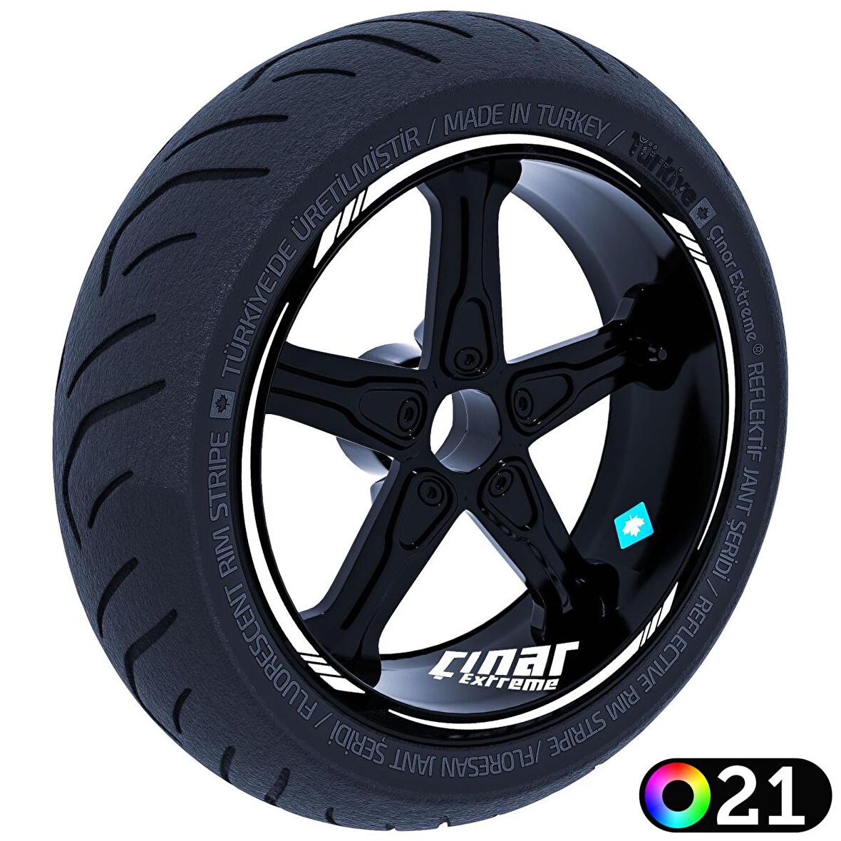 4 Parçalı Keskin Jant Şeridi Sticker Reflektif, Floresan, Özel Renkler Çınar Extreme  Taksi Sarısı