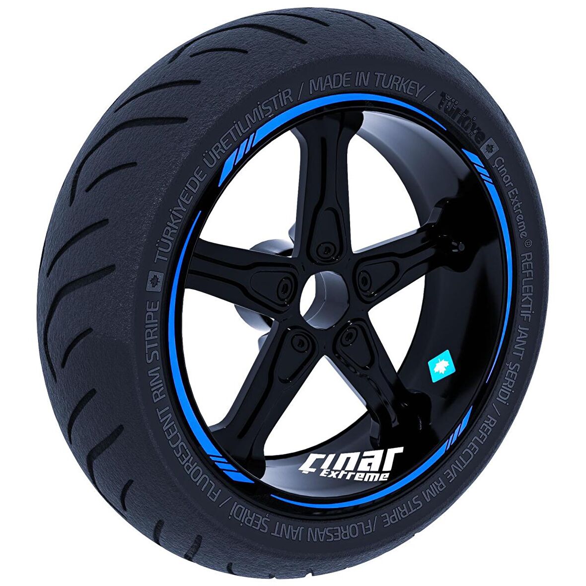 Azur Mavi 4 Parçalı Keskin Jant Şeridi Sticker Çınar Extreme 
