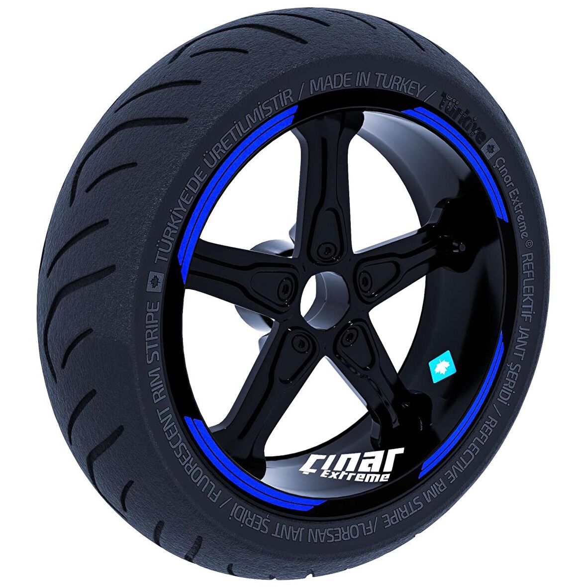 Double Stripe Tasarımlı Reflektif Mavi Jant Şeridi Sticker Çınar Extreme 