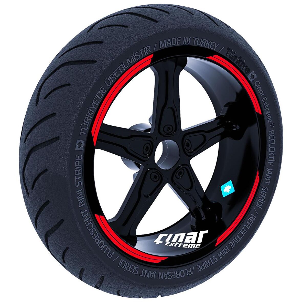 Double Stripe Tasarımlı Reflektif Kırmızı Jant Şeridi Sticker Çınar Extreme 