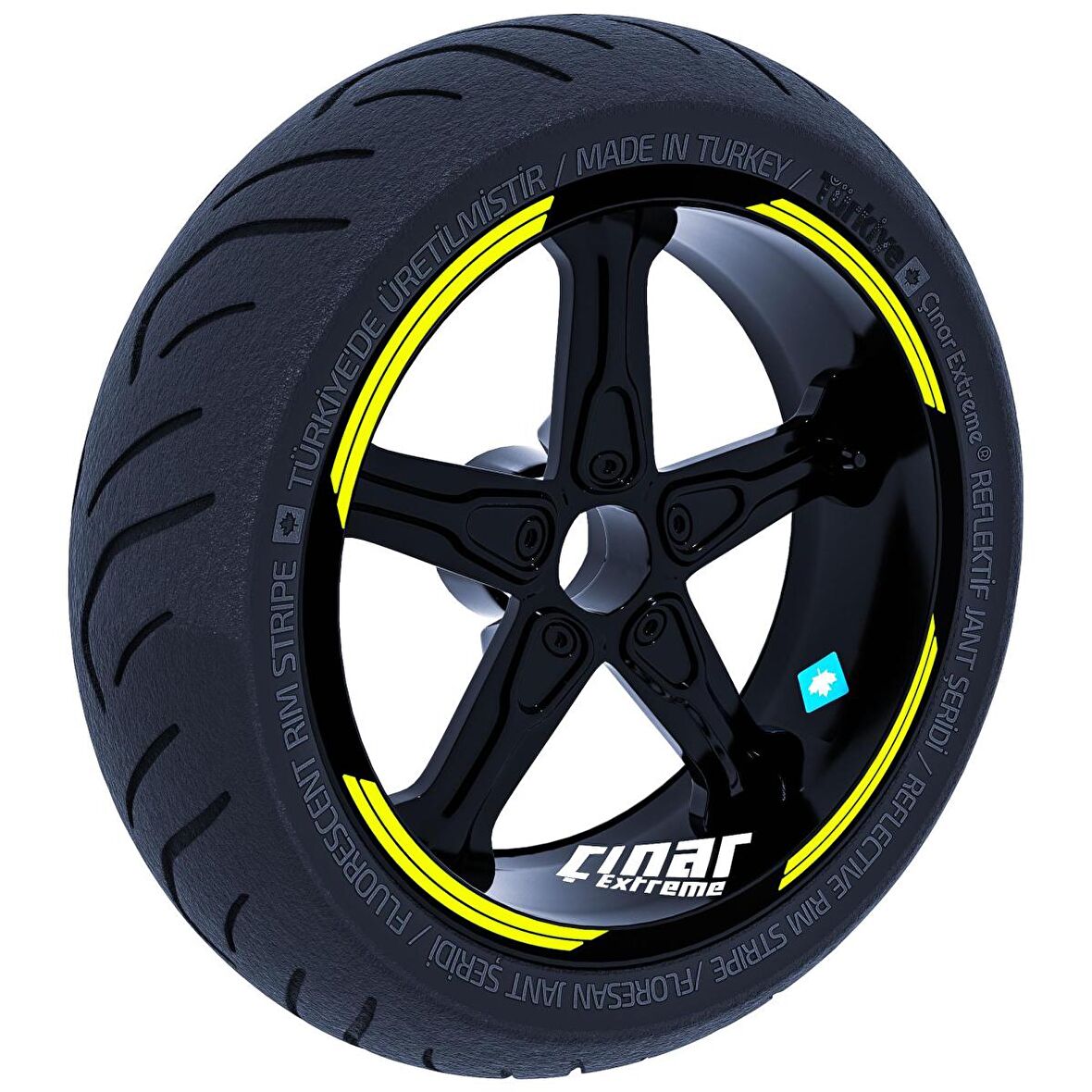 Double Stripe Tasarımlı Floresan Sarı Jant Şeridi Sticker Çınar Extreme 